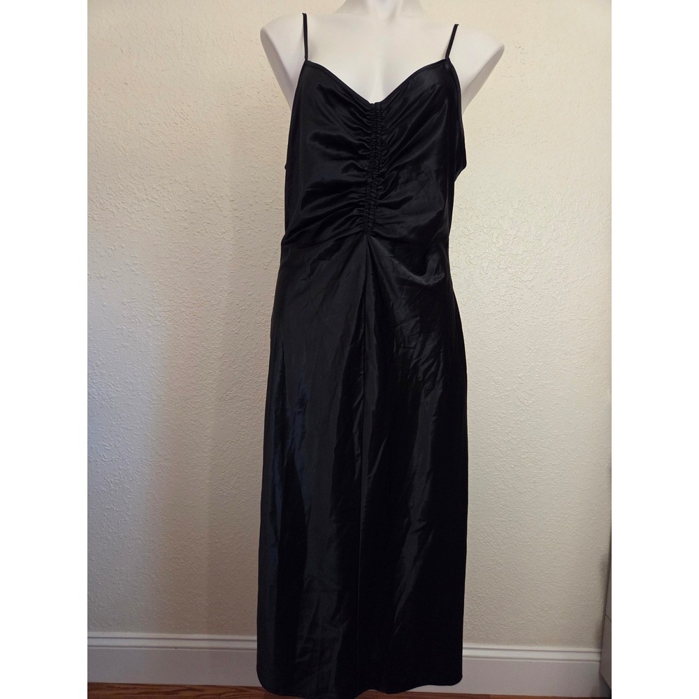 a new day Black Ruched Satin Cami Slip Dress Midi